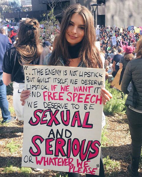 Emily Ratajkowski during a protest