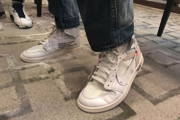off white jordans on feet