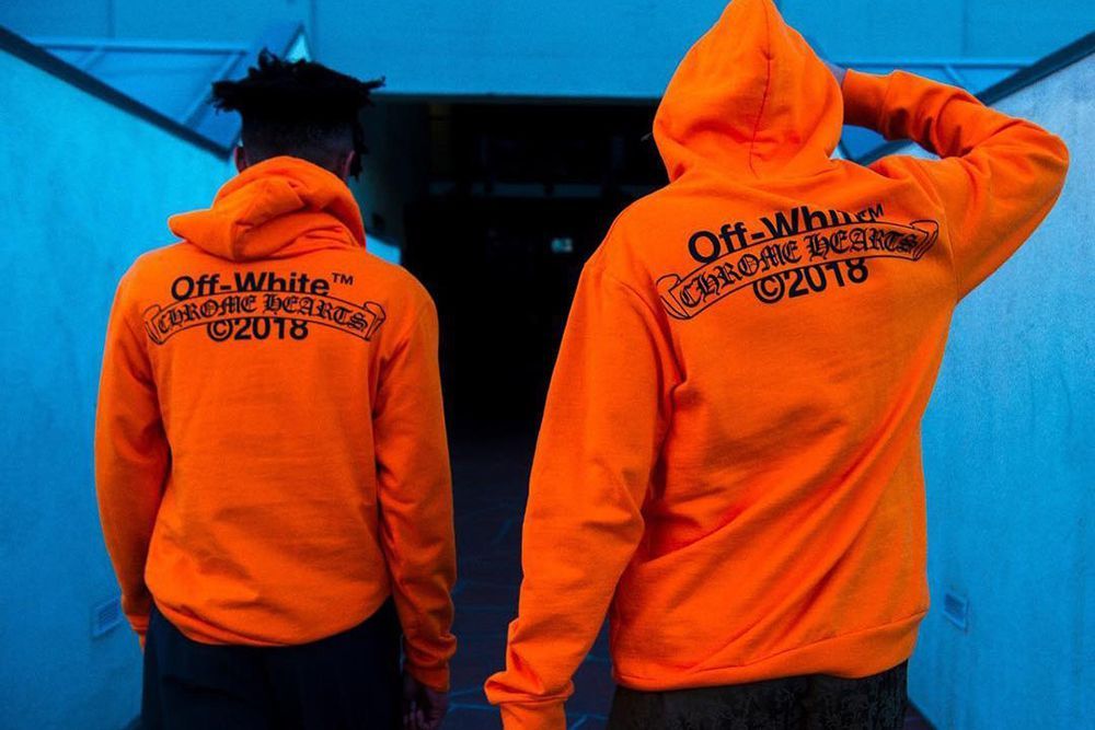 Chrome Hearts Off White Hoodie Orange オフホワイト コラボ Chrome Hearts Off-White Orange & Black Scroll Logo Hoodie