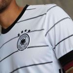 adidas unveiled the new Germany Home kit for Euro 2020 Horizontal brushstrokes on the traditional white background for the four times World Champions