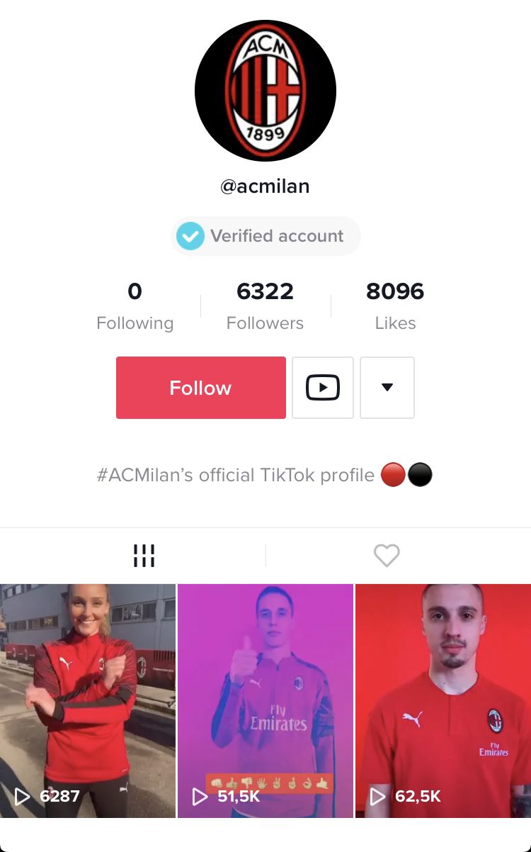 AC Milan has just opened its Tik Tok official account