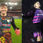 The vintage jerseys of the Stuttgart F.C.'s goalkeeper The 'Tropicana' model, designed by the technical partner Jako