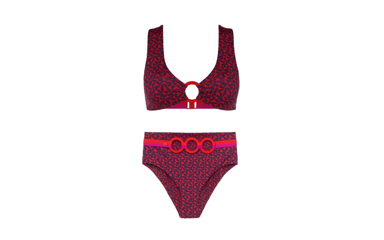 LA PERLA Bralette mare rossa e blu + Slip mare a vita alta con cintura rosso e blu