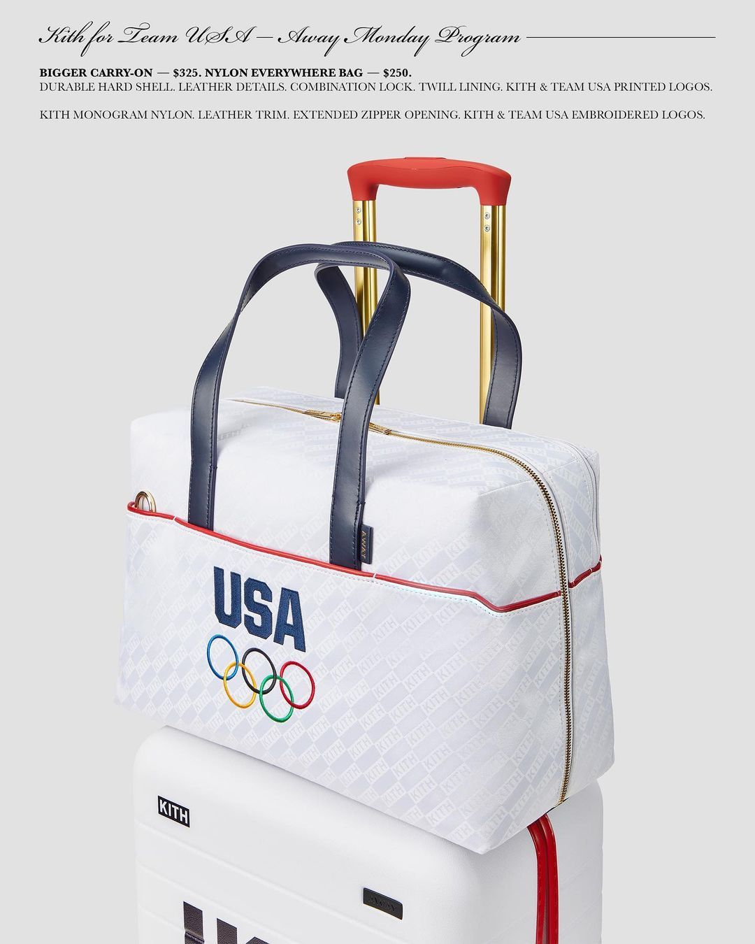 ★大人気★Kith for Team USA Away Luggage Tag Olympics Rings Kith for Team USA & Away PC Bigger Carry-on Luggage White