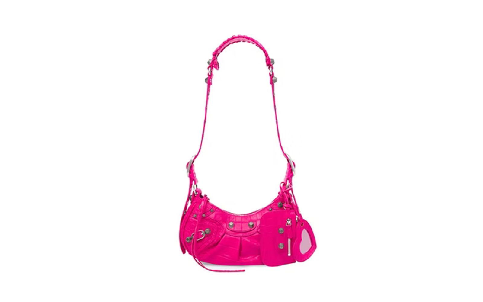 BALENCIAGA Le Cagole Shoulder Bag XS Crocodile Embossed Pink