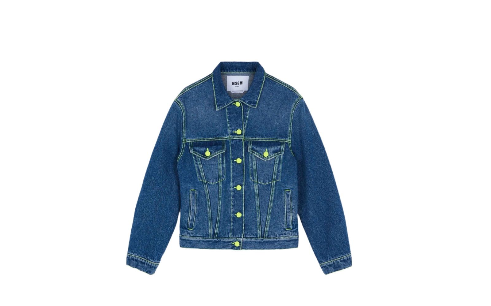 MSGM Denim jacket with neon yellow details