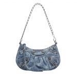 BALENCIAGA Le Cagole Mini Purse With Chain in blue BB Monogram bleached denim
