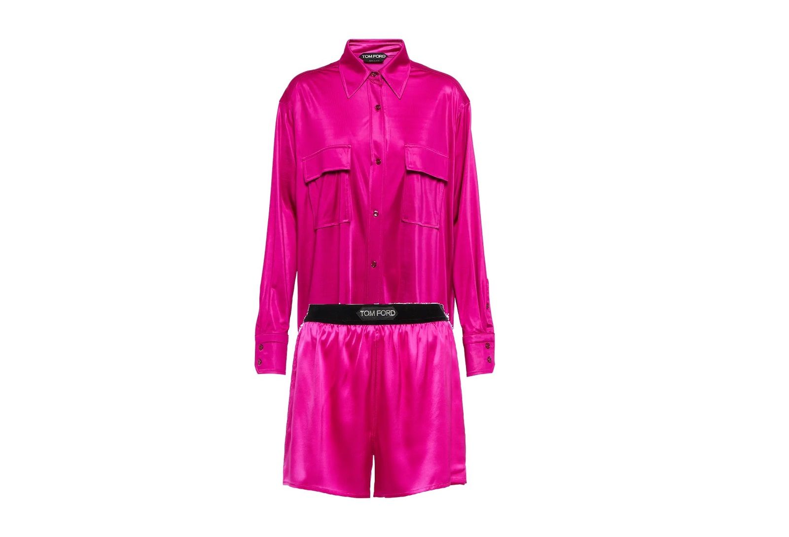 TOM FORD Satin shirt & High-rise silk-blend satin shorts