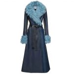 MARINE SERRE Cappotto in pelle stampata e shearling con cintura
