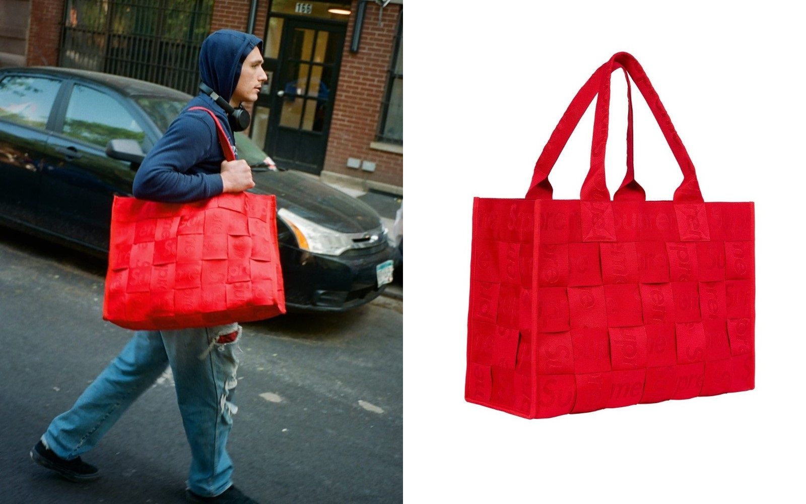 Supreme Woven Large Tote Bag RED | angeloawards.com