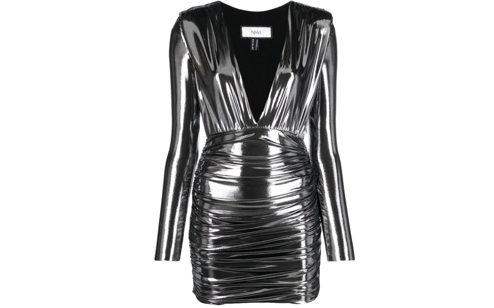 NISSA Lamé-effect ruffled short dress