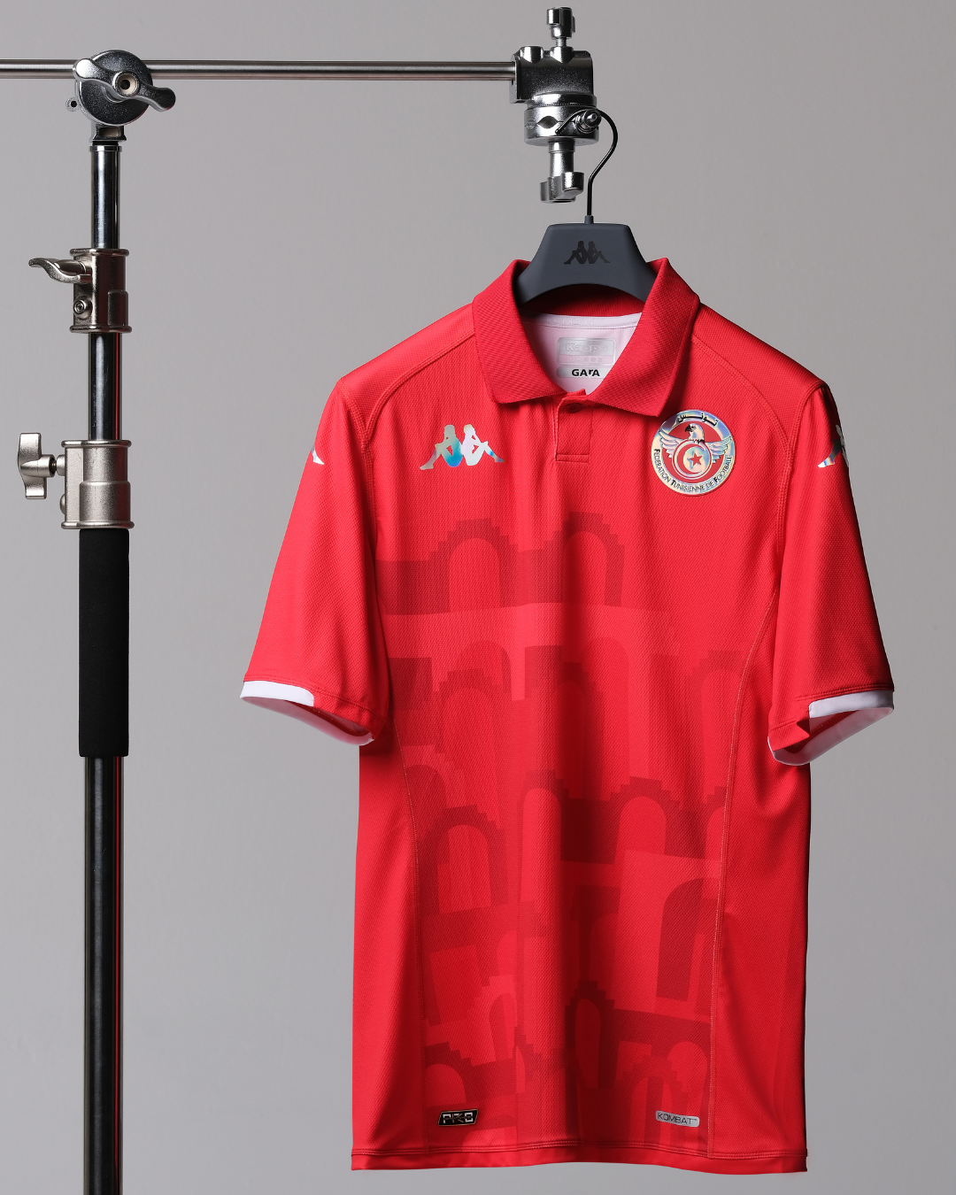 Tunisia's new jerseys for the African Cup of Nations Made by Kappa with graphics inspired by the El Jem amphitheater