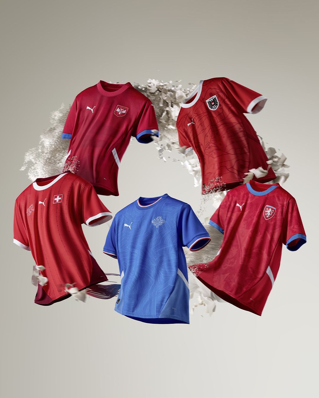 PUMA kits for european national teams The german brand has chosen a uniform template for federation shirts 