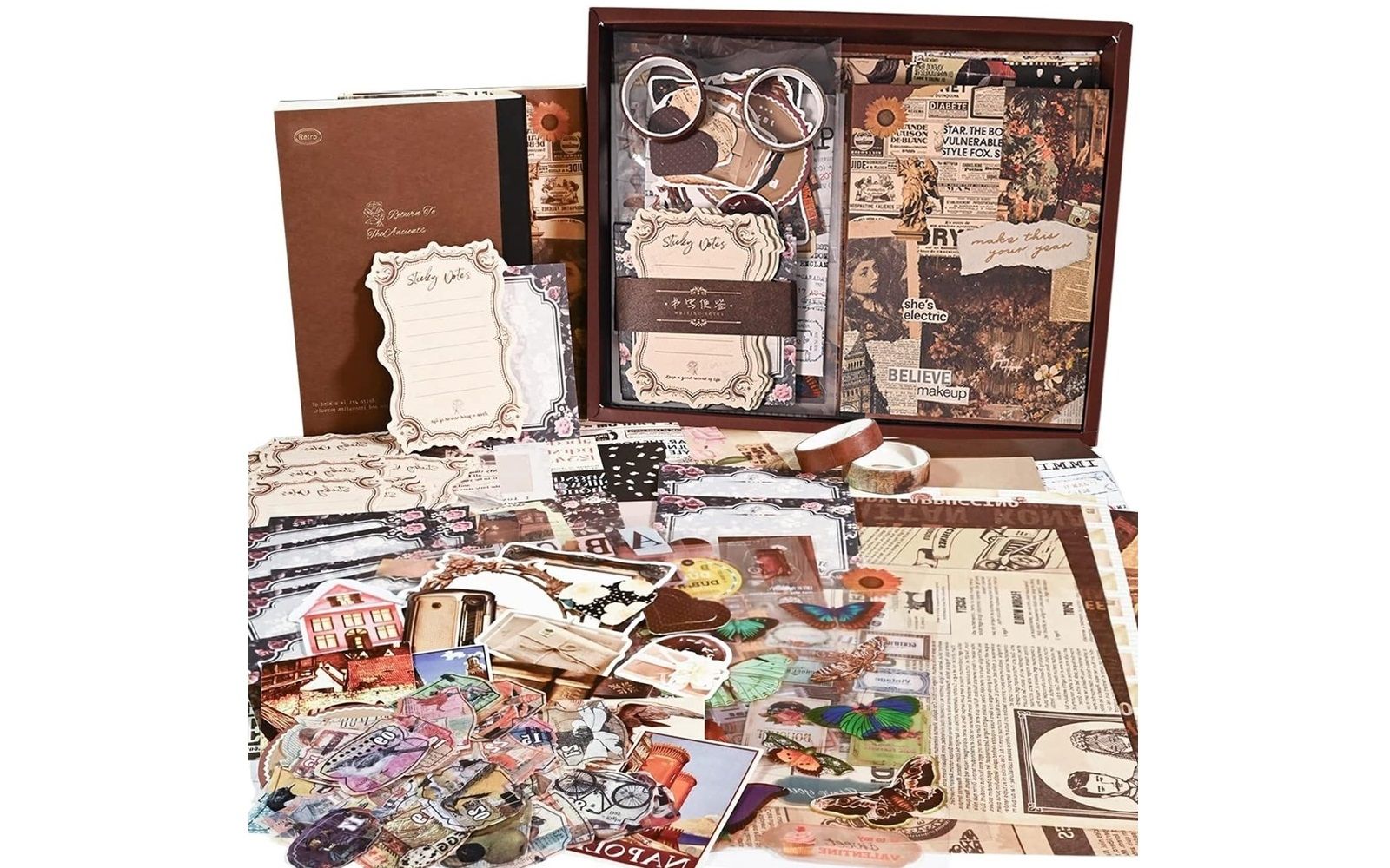RAIRSKY- 136 Pieces Aesthetic Scrapbook Accessory Set