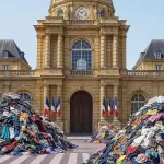 Vestiaire Collective left mountains of clothes in front of the French Senate A new campaign imagines the future of the country if the Anti-Fast Fashion Bill is not passed