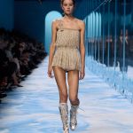 Metallic is the sizzling (and surprisingly versatile) trend for spring/summer 2025 Quicksilver on the skin, but also gold, bronze, and metallic finishes | Image 567636