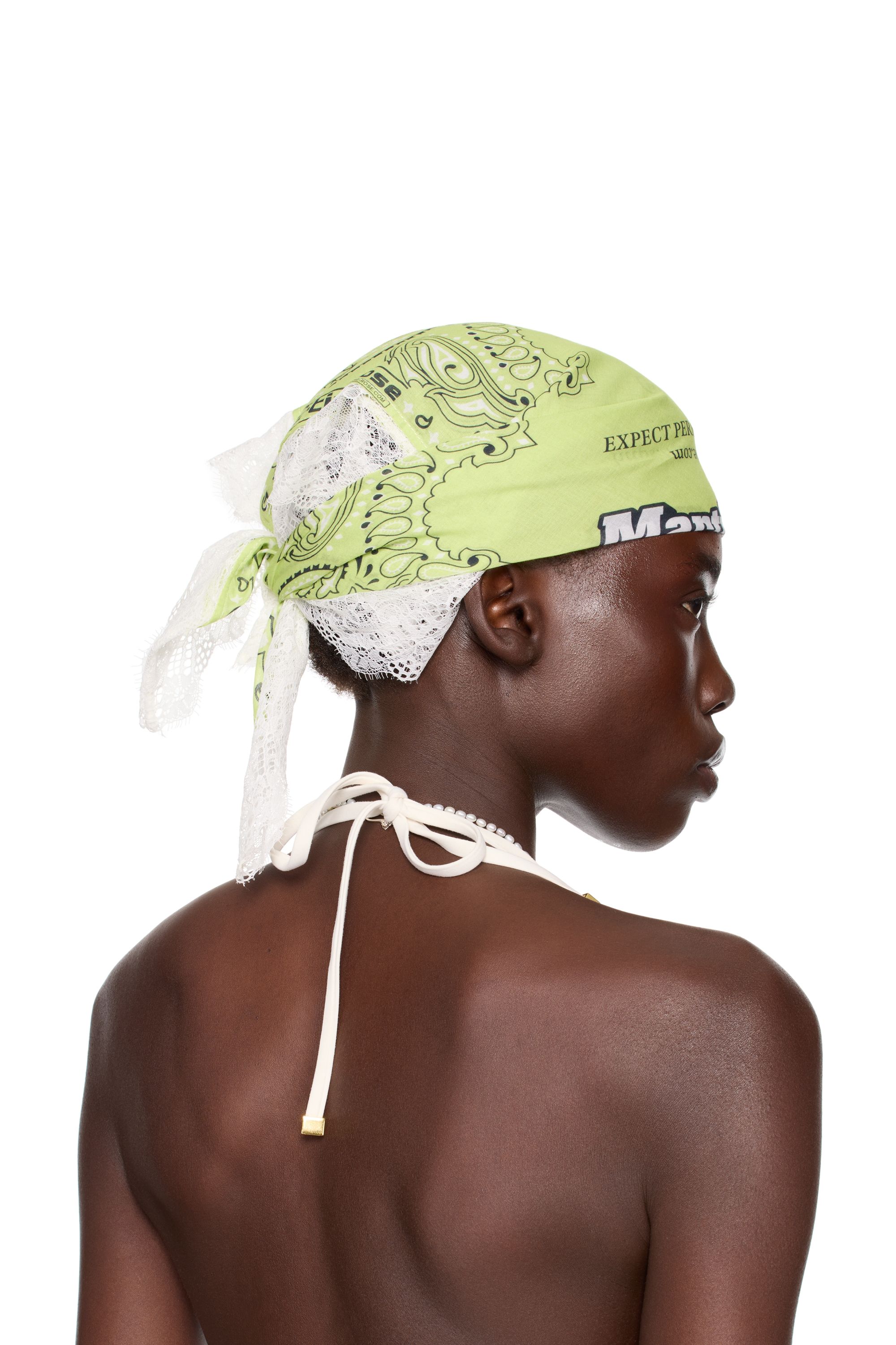 Martine Rose Bandana vert et blanc à garniture en dentelle exclusif à SSENSE