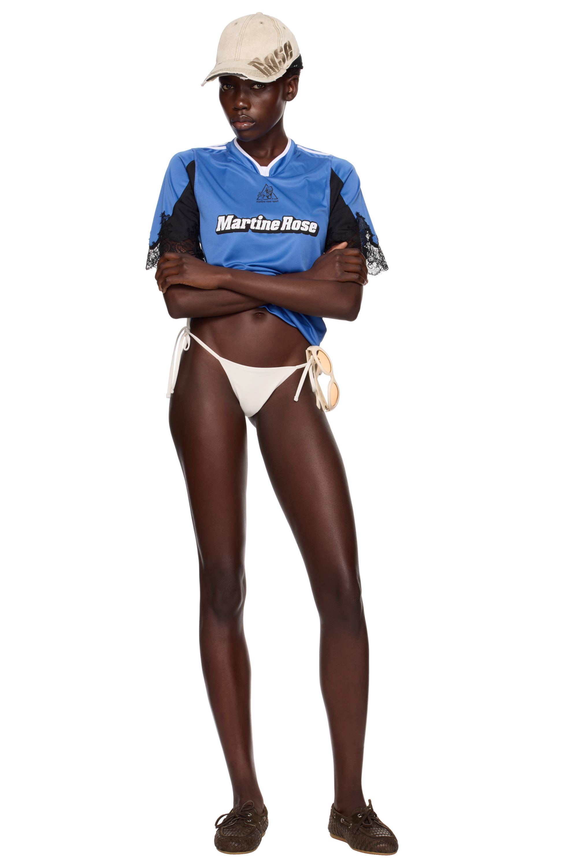 Martine Rose Maillot de soccer bleu à garnitures en dentelle exclusif à SSENSE