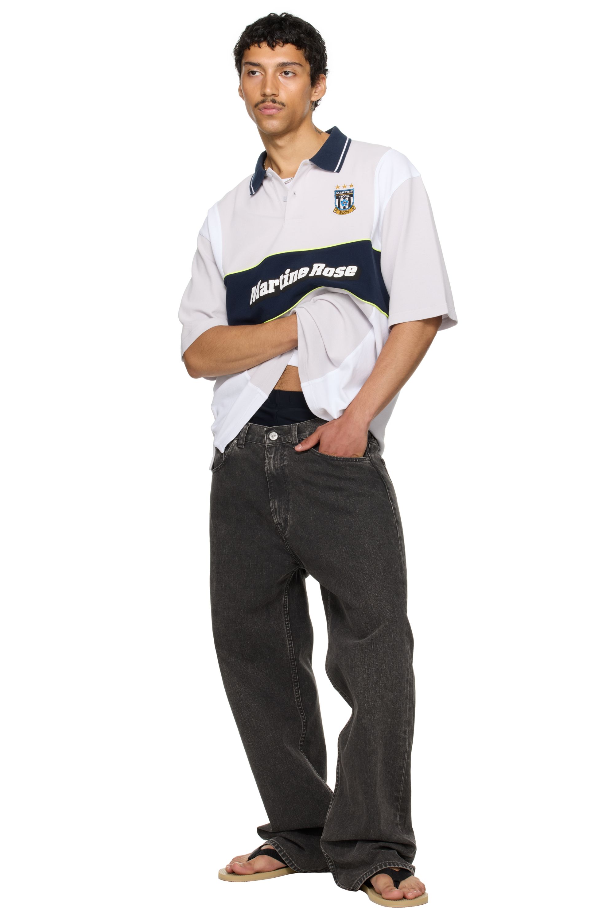 Martine Rose Polo surdimensionné gris et bleu marine à panneaux exclusif à SSENSE