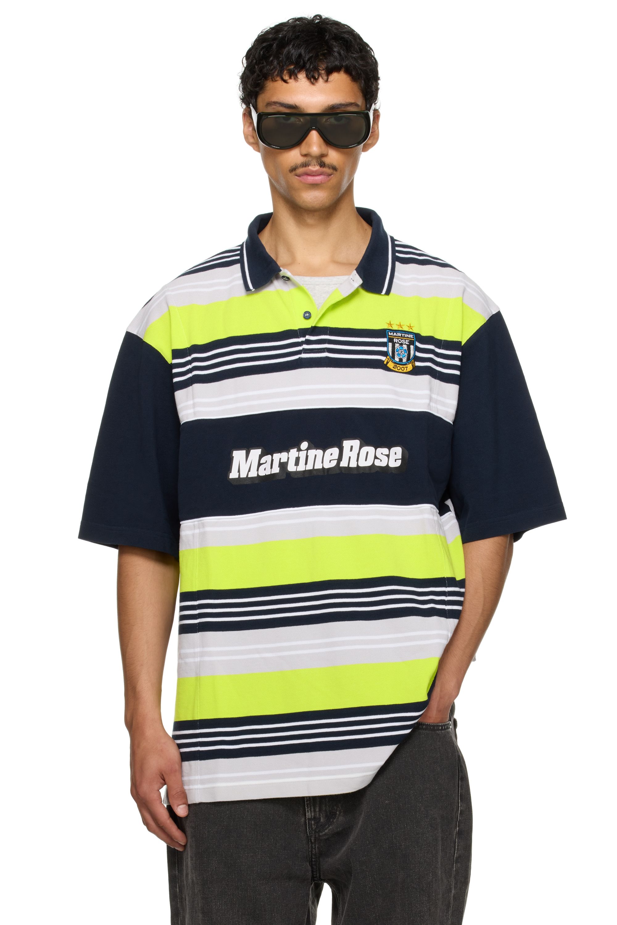 Martine Rose Polo surdimensionné bleu marine et vert à panneaux exclusif à SSENSE