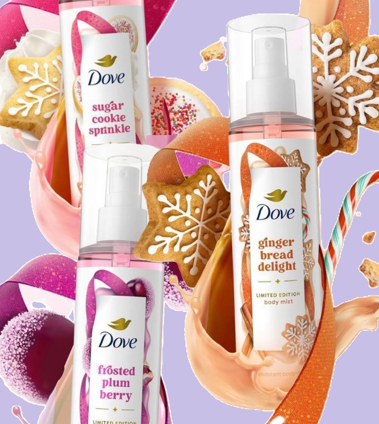 Anche Dove si è messo a fare i profumi Una holiday collection di body mist dalle note gourmand e zuccherose, nello specifico