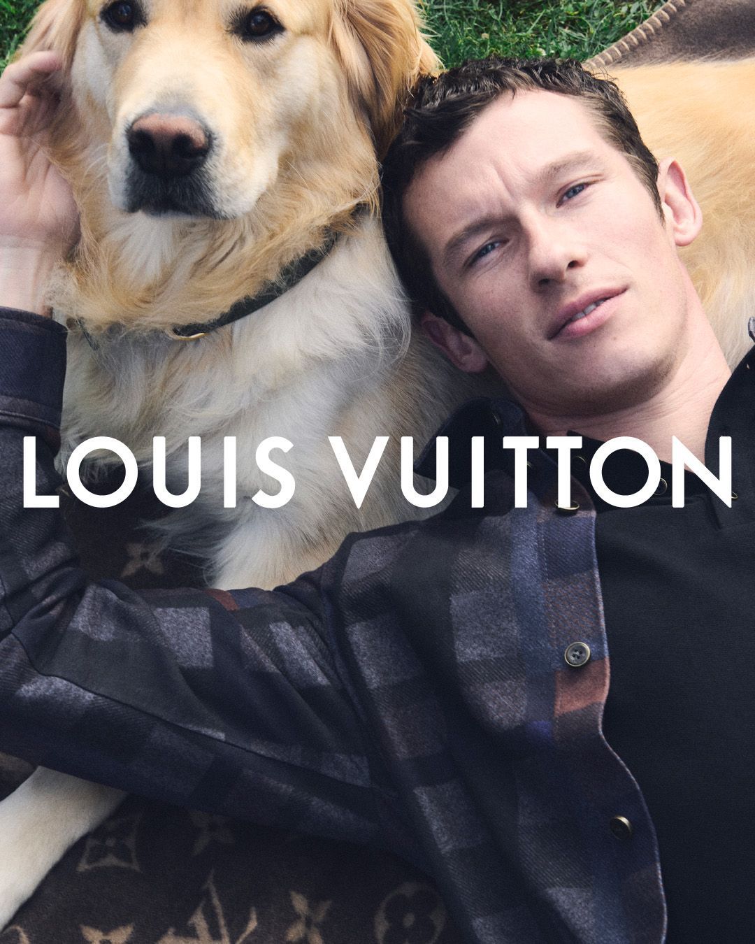 Callum Turner è il protagonista della nuova campagna di Louis Vuitton In compagnia di tanti cagnetti