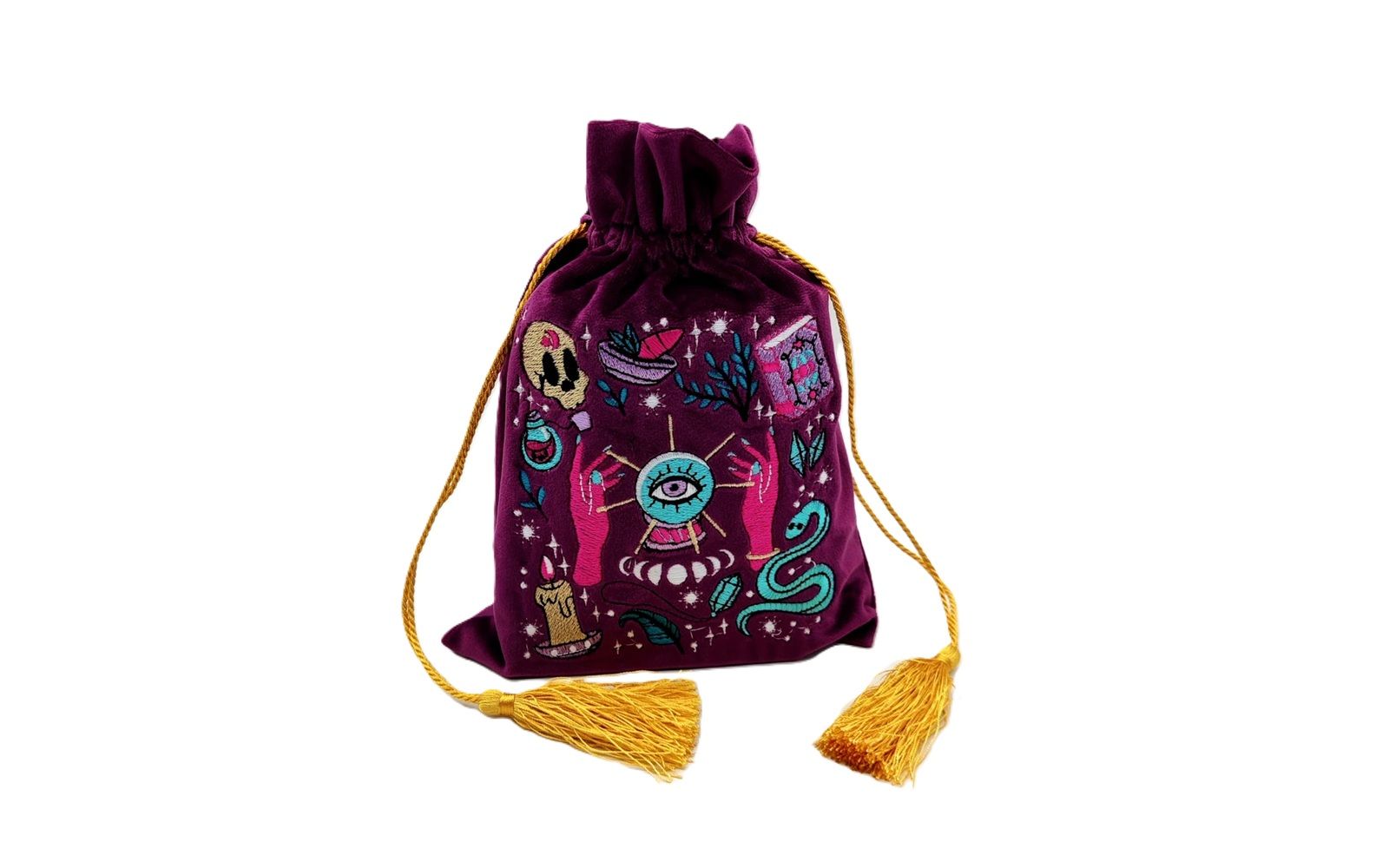 LA MUCI DESIGN - Embroidered Silk Velvet Tarot Deck Pouch: Mystical Card Bag