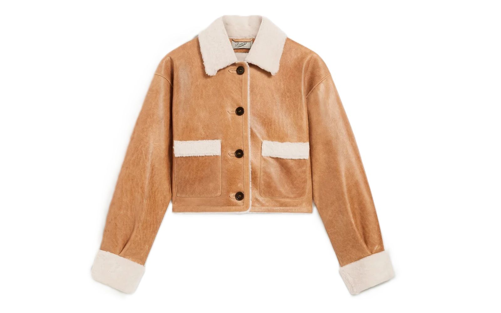PENCE 1979 - Brown toffee-colored sheepskin jacket with buttons, regular fit