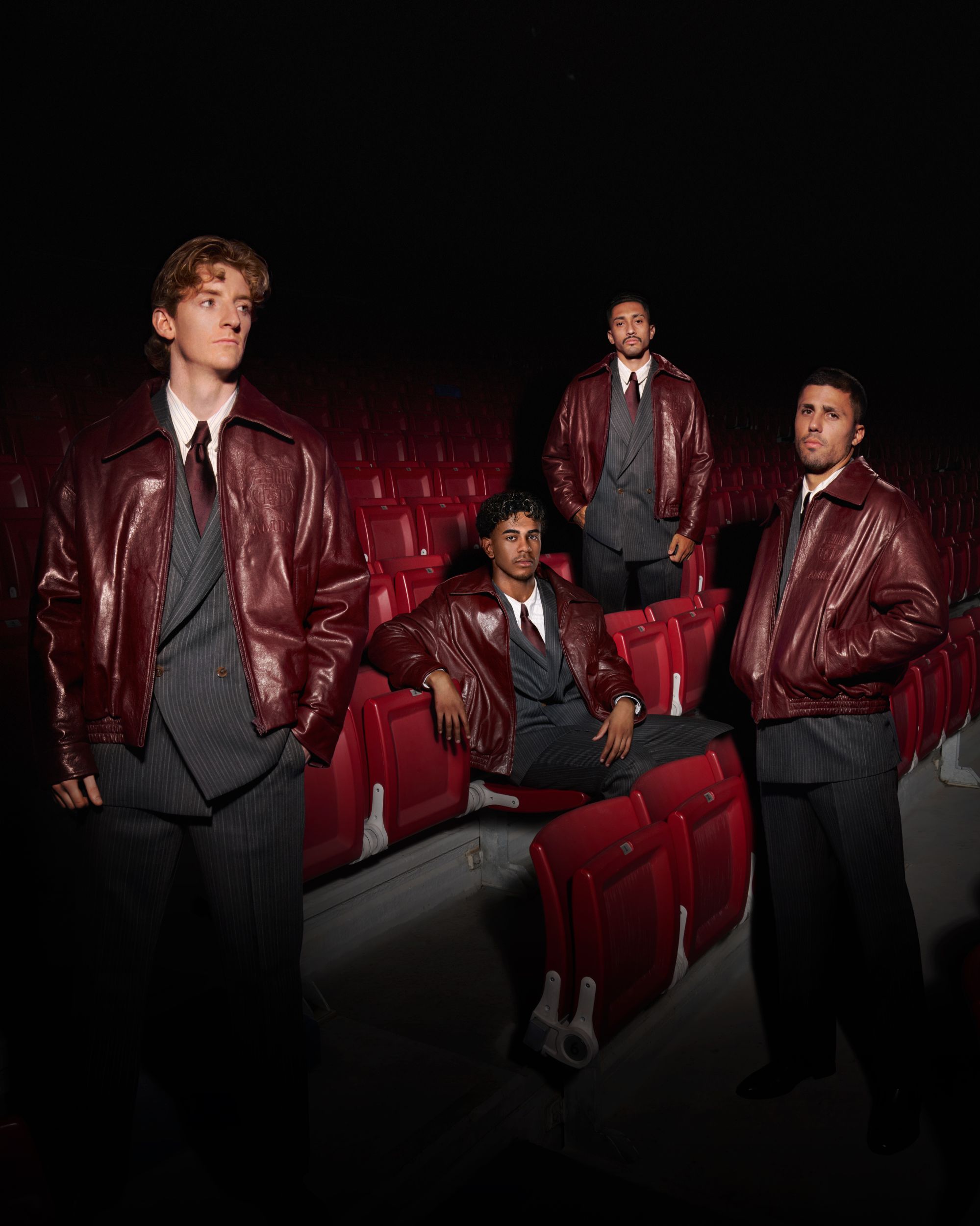 AMIRI has unveiled its new formalwear collection for Barcelona Tailored suits, leather jackets and details inspired by the club's Blaugrana identity